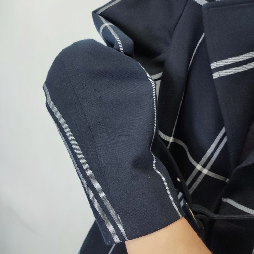 Club Monaco plaid coat dark blue white lines - Picture 7 of 13